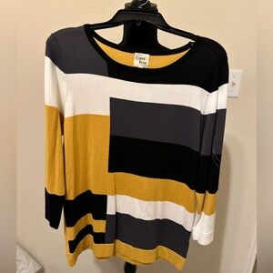 Carol Rose COLOUR BLOCK LONG SLEEVE KNITTED SWEATER IN MUSTARD. SIZE LARGE‎